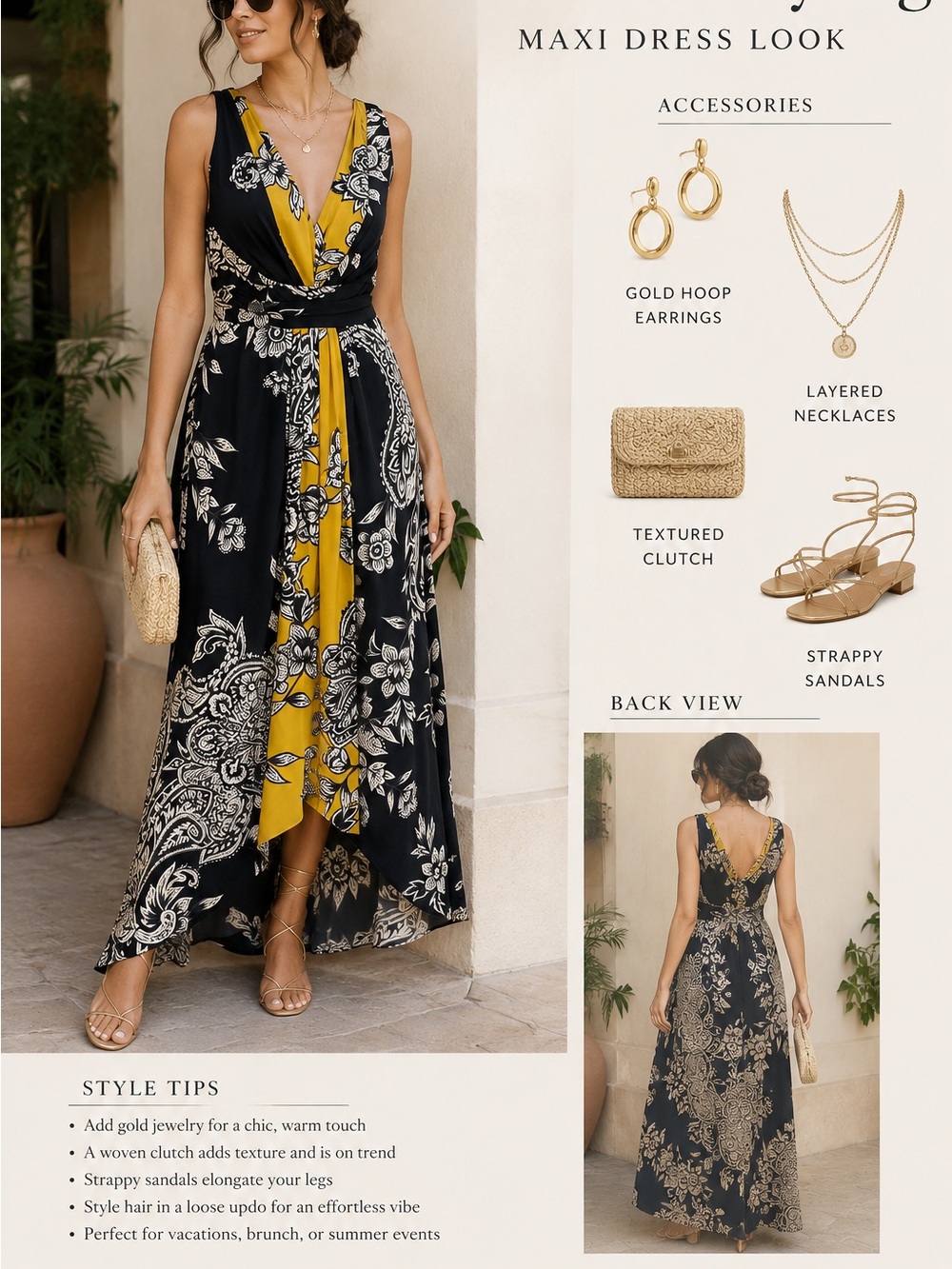 Yvonne Lefleur Yoanna Baraschi Floral Paisley Maxi Dress Yellow Black Resortcore